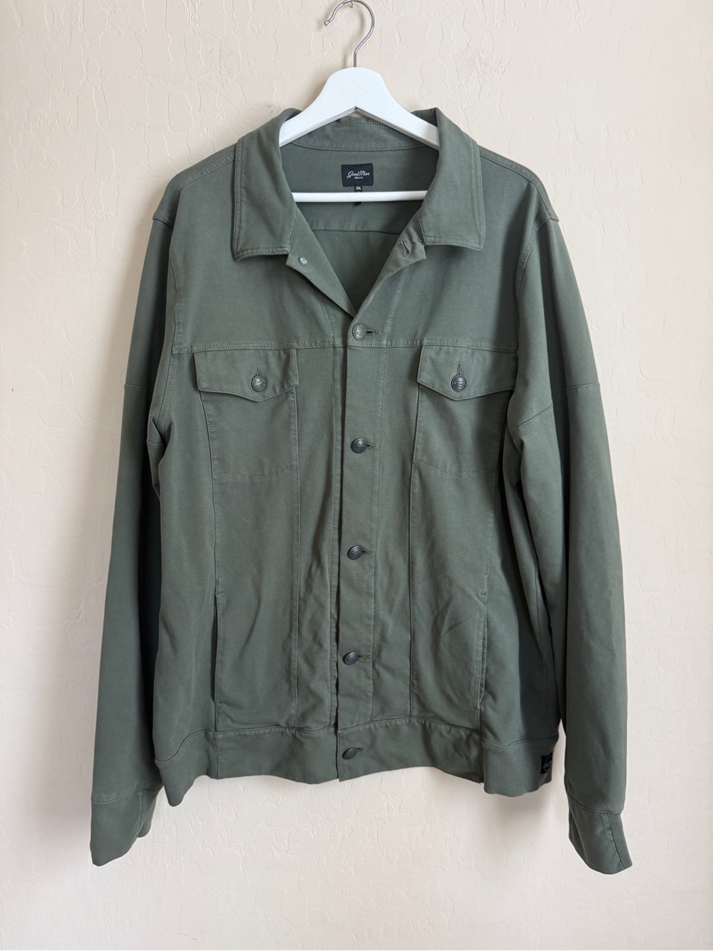 Good Man Brand Men's Flex Pro Jersey Cotton Jean Jacket Olive Green XL